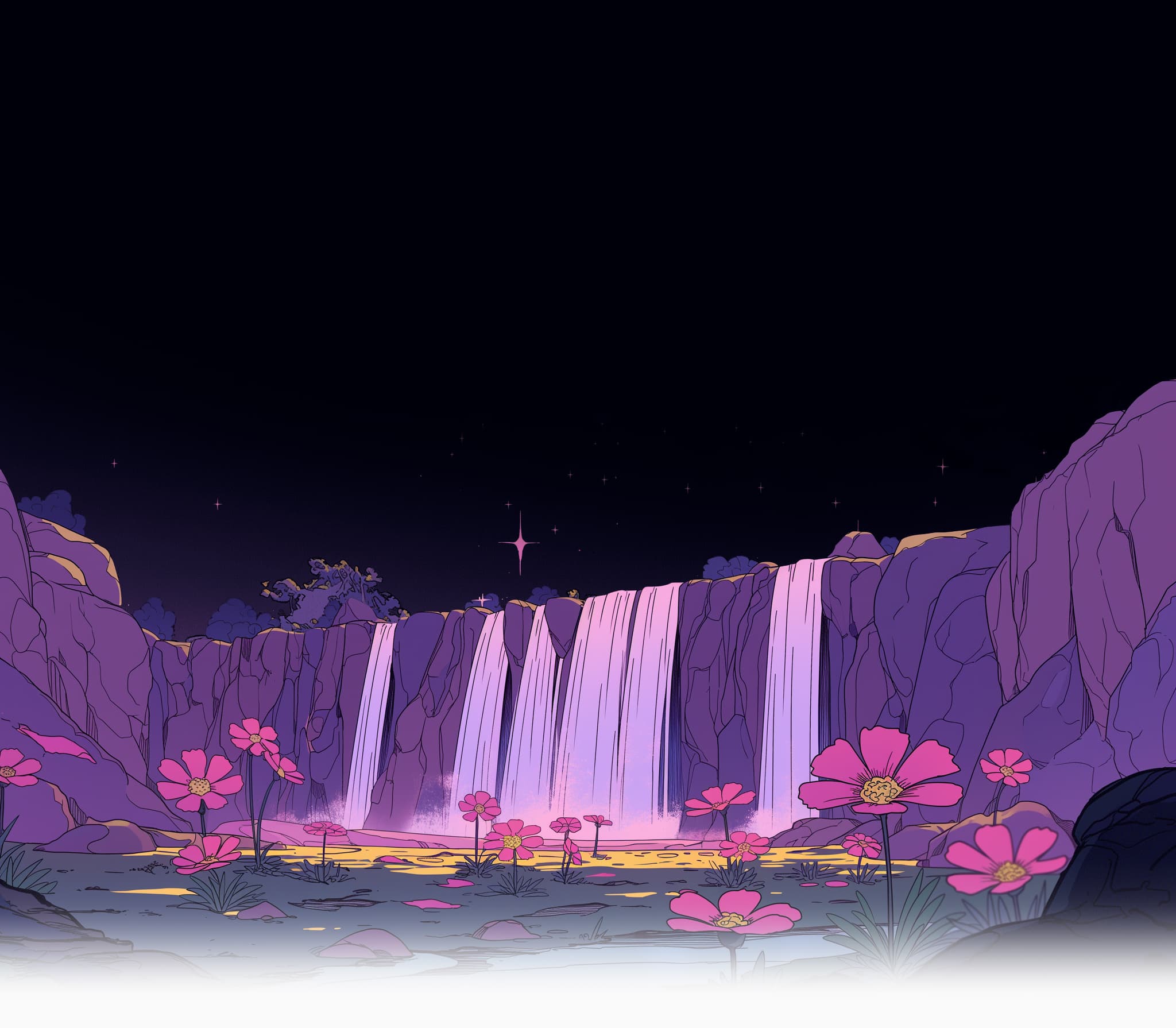 illustrated image  of a water fall