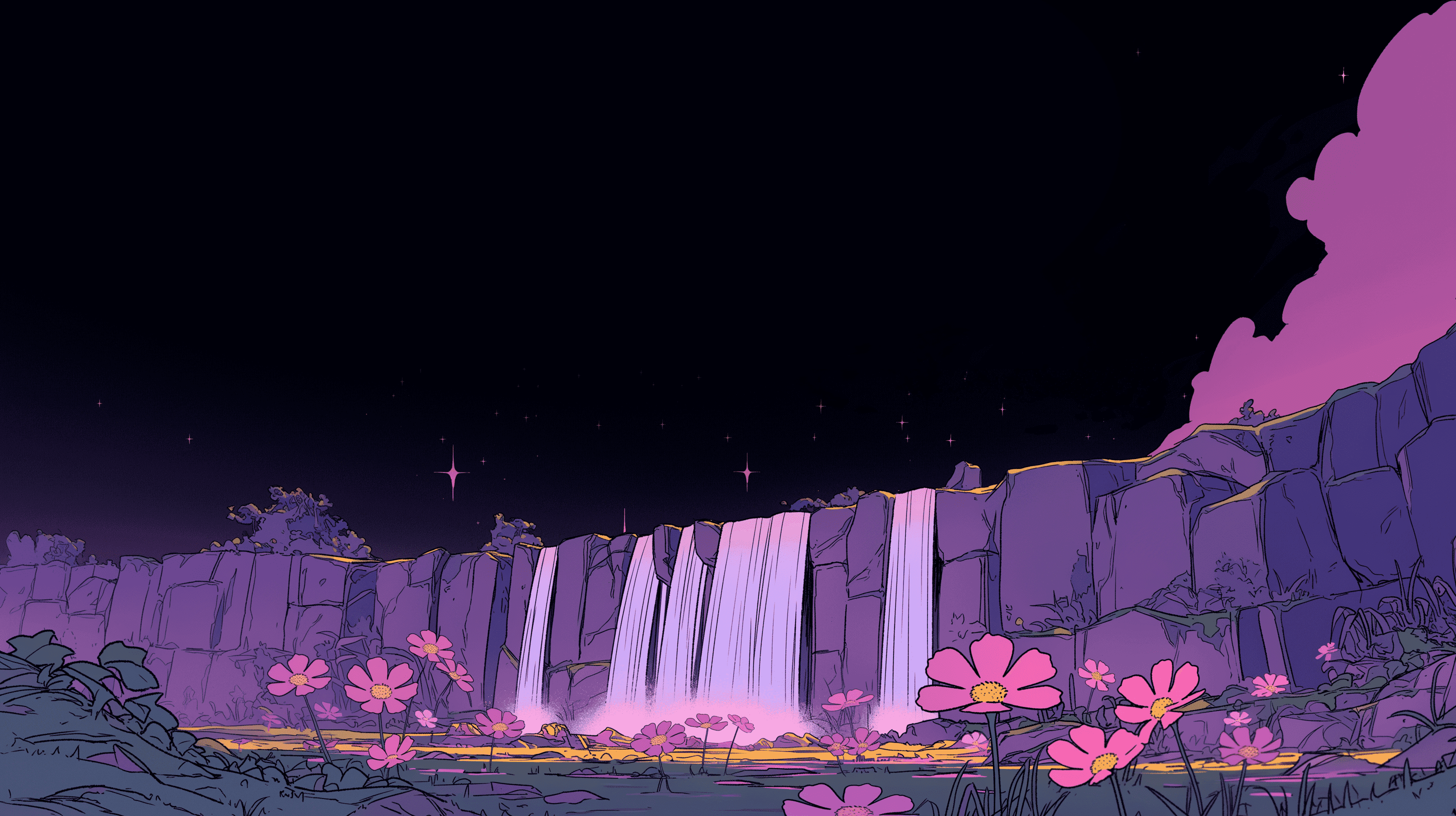 illustrated image of a water fall